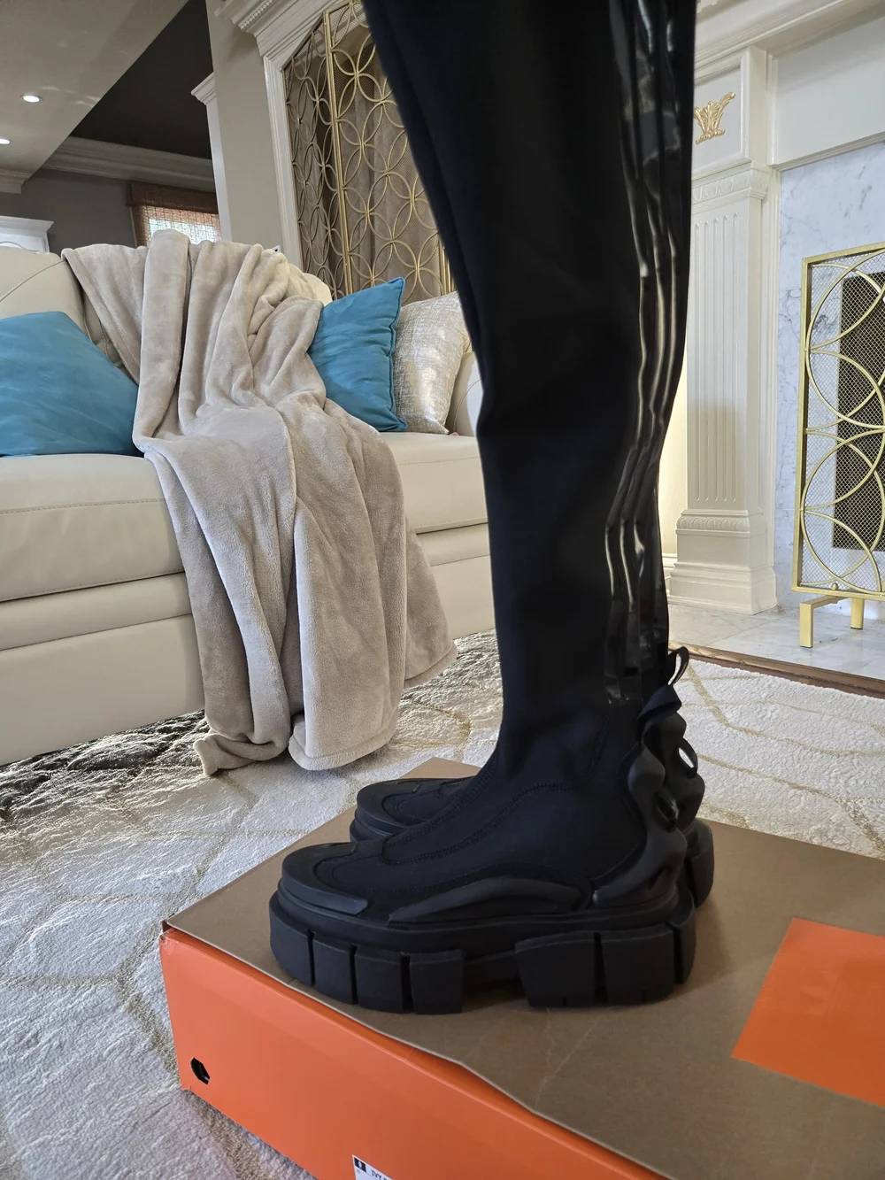 Ivy Park x Adidas Women's Super Sleek Long Boots Over-The-Knee Noir Size 8